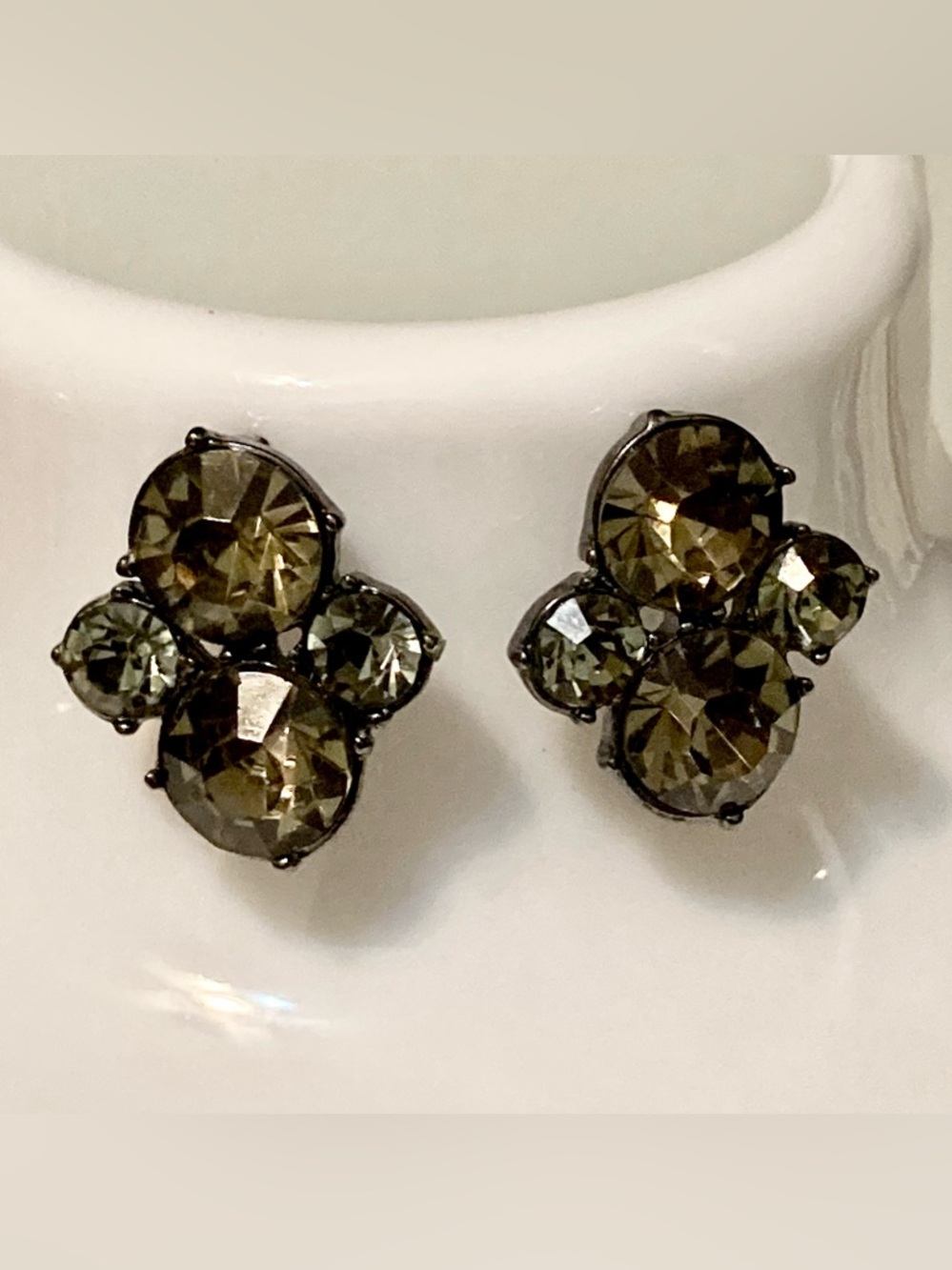 Smoky green rhinestone Crystal Cluster Stud Earrings - Women Jewelry
